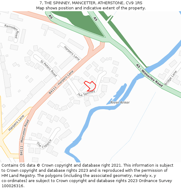 7, THE SPINNEY, MANCETTER, ATHERSTONE, CV9 1RS: Location map and indicative extent of plot