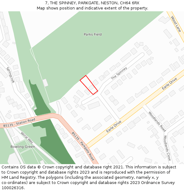 7, THE SPINNEY, PARKGATE, NESTON, CH64 6RX: Location map and indicative extent of plot