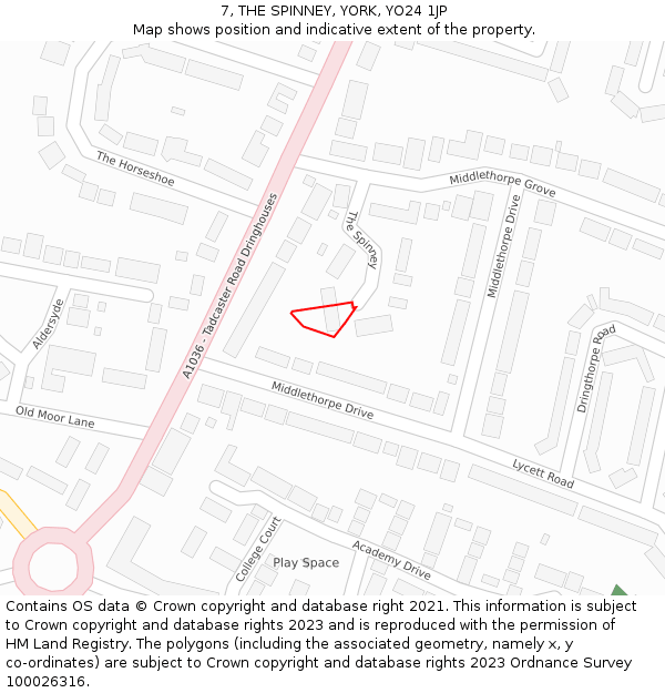7, THE SPINNEY, YORK, YO24 1JP: Location map and indicative extent of plot
