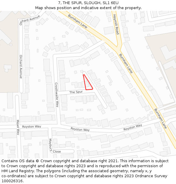 7, THE SPUR, SLOUGH, SL1 6EU: Location map and indicative extent of plot