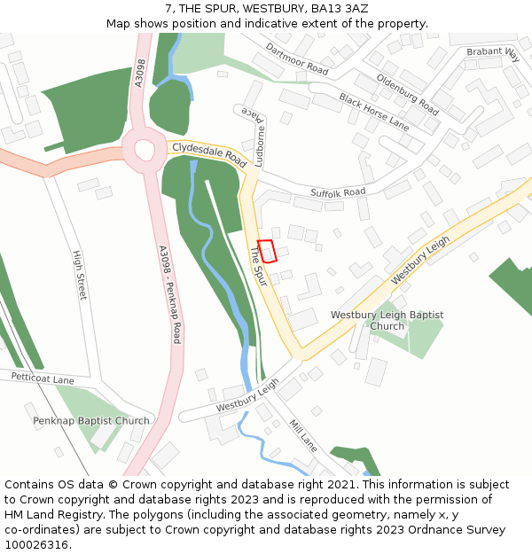 7, THE SPUR, WESTBURY, BA13 3AZ: Location map and indicative extent of plot