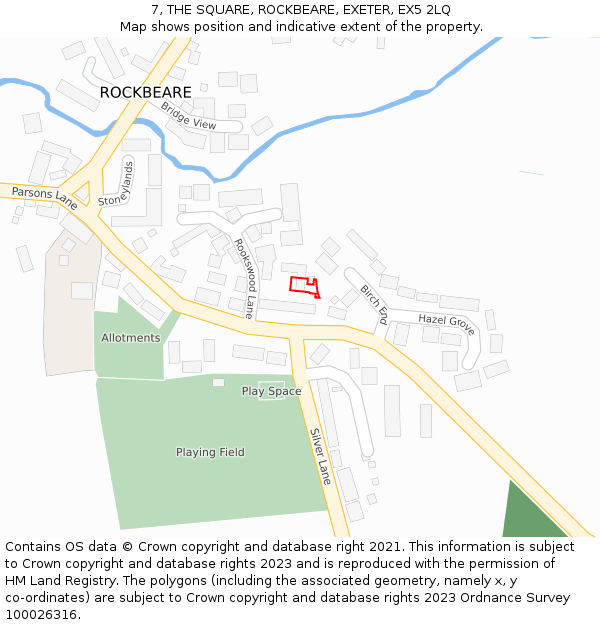 7, THE SQUARE, ROCKBEARE, EXETER, EX5 2LQ: Location map and indicative extent of plot
