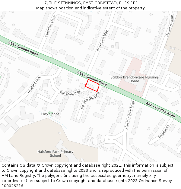 7, THE STENNINGS, EAST GRINSTEAD, RH19 1PF: Location map and indicative extent of plot