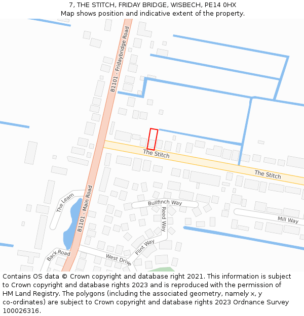 7, THE STITCH, FRIDAY BRIDGE, WISBECH, PE14 0HX: Location map and indicative extent of plot