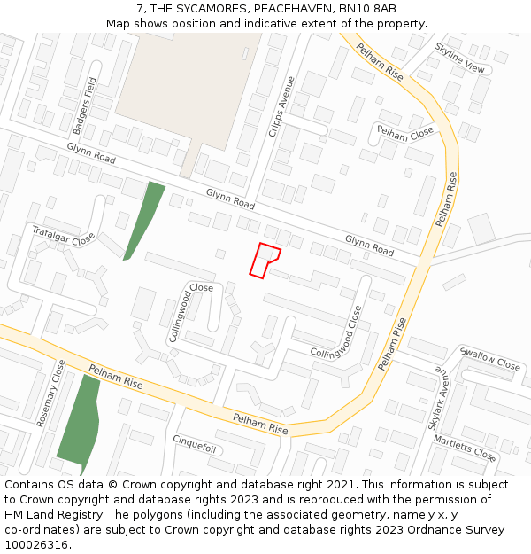 7, THE SYCAMORES, PEACEHAVEN, BN10 8AB: Location map and indicative extent of plot