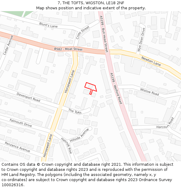 7, THE TOFTS, WIGSTON, LE18 2NF: Location map and indicative extent of plot