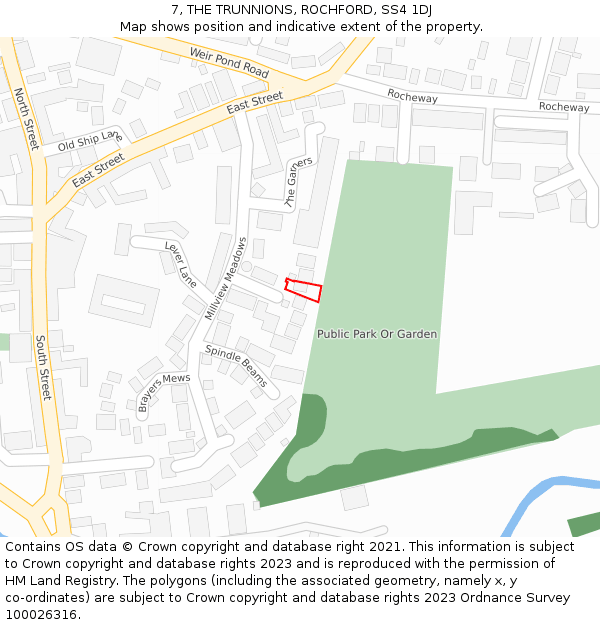 7, THE TRUNNIONS, ROCHFORD, SS4 1DJ: Location map and indicative extent of plot