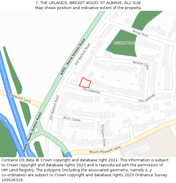 7, THE UPLANDS, BRICKET WOOD, ST ALBANS, AL2 3UW: Location map and indicative extent of plot