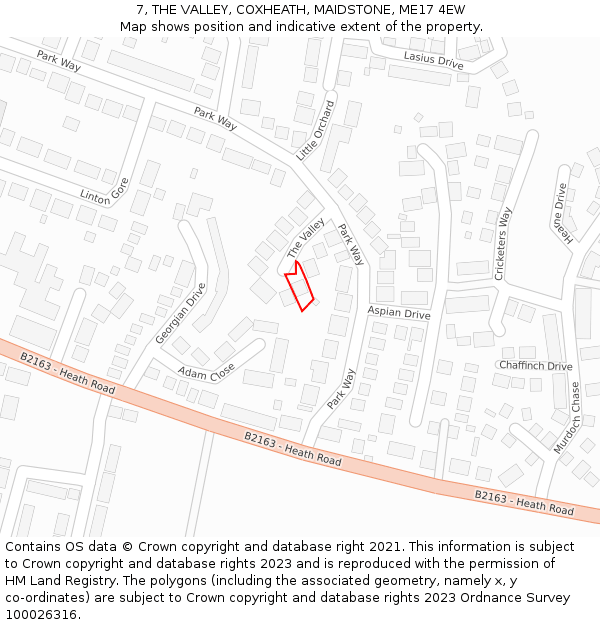 7, THE VALLEY, COXHEATH, MAIDSTONE, ME17 4EW: Location map and indicative extent of plot