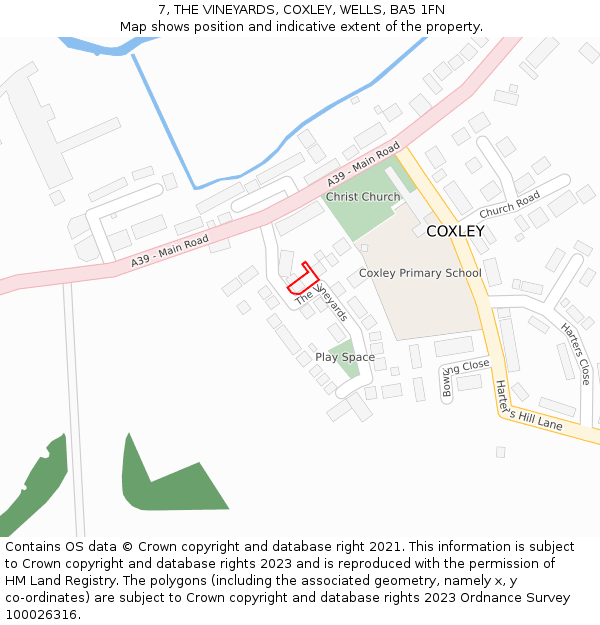 7, THE VINEYARDS, COXLEY, WELLS, BA5 1FN: Location map and indicative extent of plot