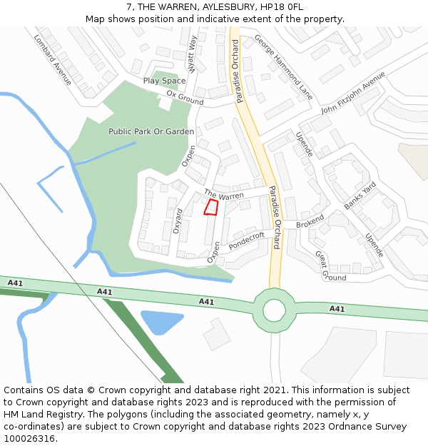 7, THE WARREN, AYLESBURY, HP18 0FL: Location map and indicative extent of plot