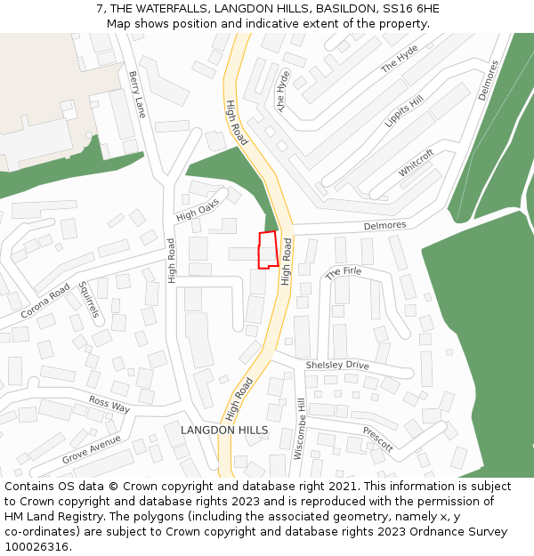 7, THE WATERFALLS, LANGDON HILLS, BASILDON, SS16 6HE: Location map and indicative extent of plot