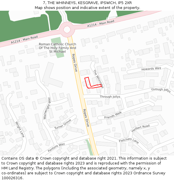 7, THE WHINNEYS, KESGRAVE, IPSWICH, IP5 2XR: Location map and indicative extent of plot