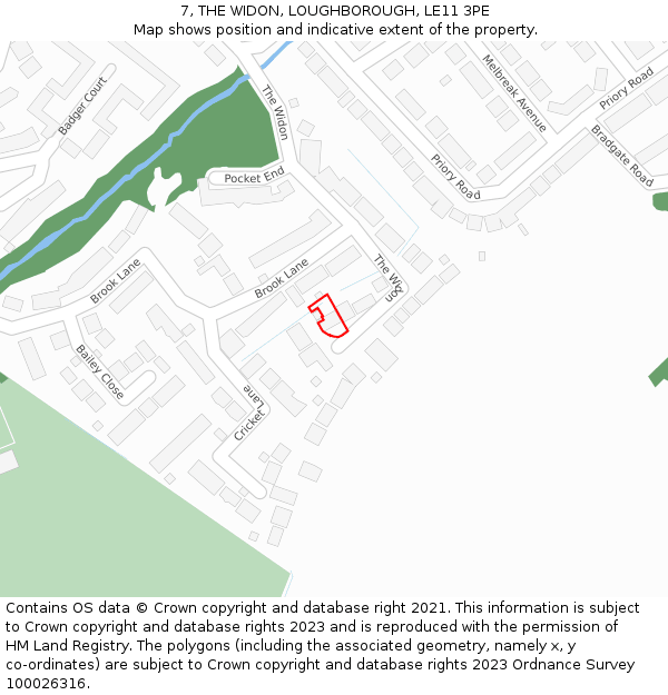 7, THE WIDON, LOUGHBOROUGH, LE11 3PE: Location map and indicative extent of plot