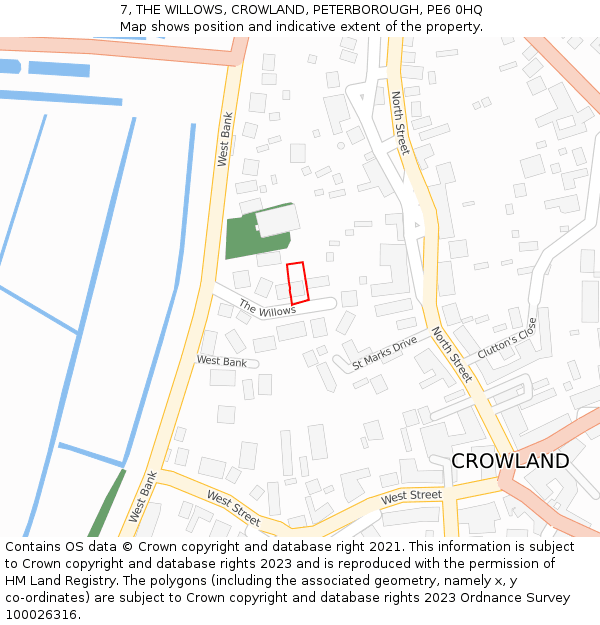 7, THE WILLOWS, CROWLAND, PETERBOROUGH, PE6 0HQ: Location map and indicative extent of plot