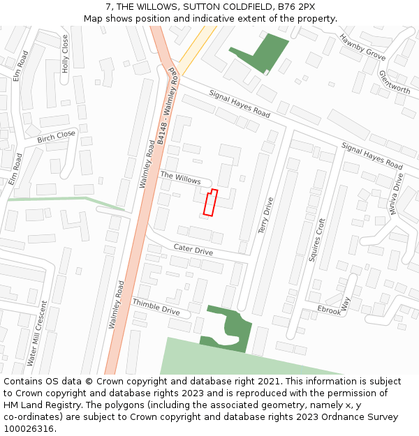 7, THE WILLOWS, SUTTON COLDFIELD, B76 2PX: Location map and indicative extent of plot