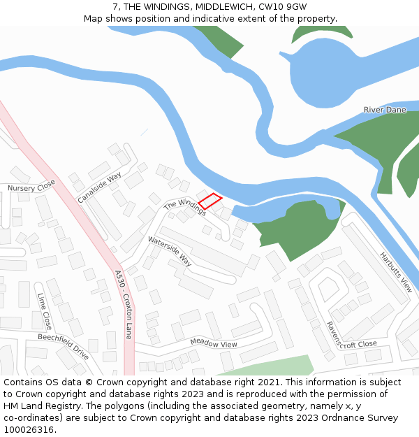 7, THE WINDINGS, MIDDLEWICH, CW10 9GW: Location map and indicative extent of plot