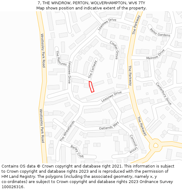 7, THE WINDROW, PERTON, WOLVERHAMPTON, WV6 7TY: Location map and indicative extent of plot