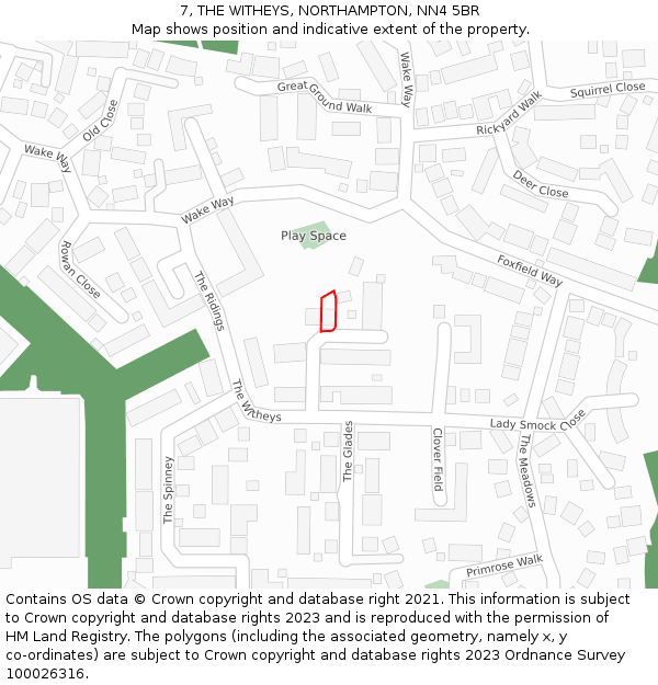 7, THE WITHEYS, NORTHAMPTON, NN4 5BR: Location map and indicative extent of plot