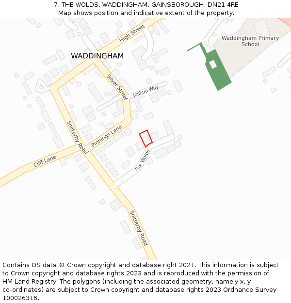 7, THE WOLDS, WADDINGHAM, GAINSBOROUGH, DN21 4RE: Location map and indicative extent of plot