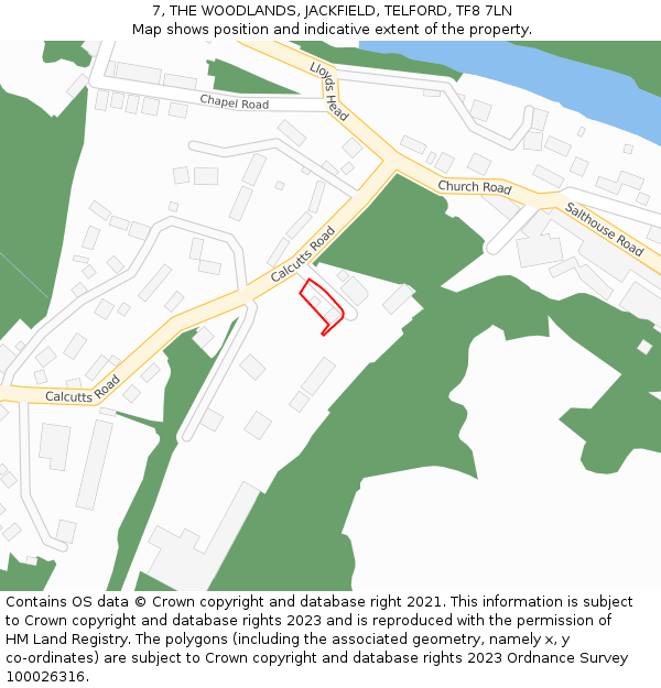 7, THE WOODLANDS, JACKFIELD, TELFORD, TF8 7LN: Location map and indicative extent of plot