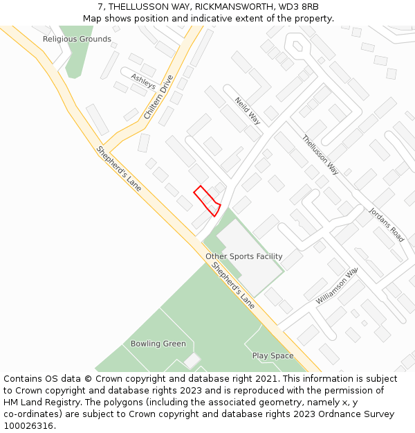 7, THELLUSSON WAY, RICKMANSWORTH, WD3 8RB: Location map and indicative extent of plot