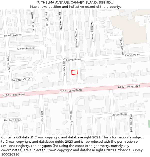 7, THELMA AVENUE, CANVEY ISLAND, SS8 9DU: Location map and indicative extent of plot