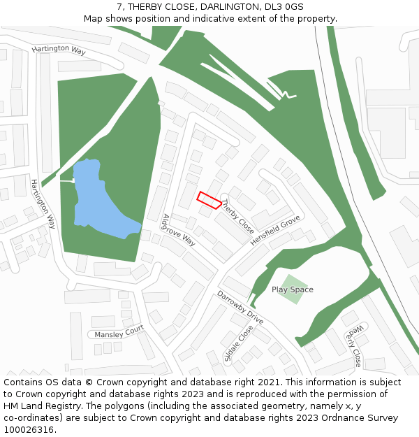 7, THERBY CLOSE, DARLINGTON, DL3 0GS: Location map and indicative extent of plot