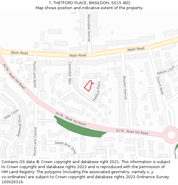 7, THETFORD PLACE, BASILDON, SS15 4ED: Location map and indicative extent of plot