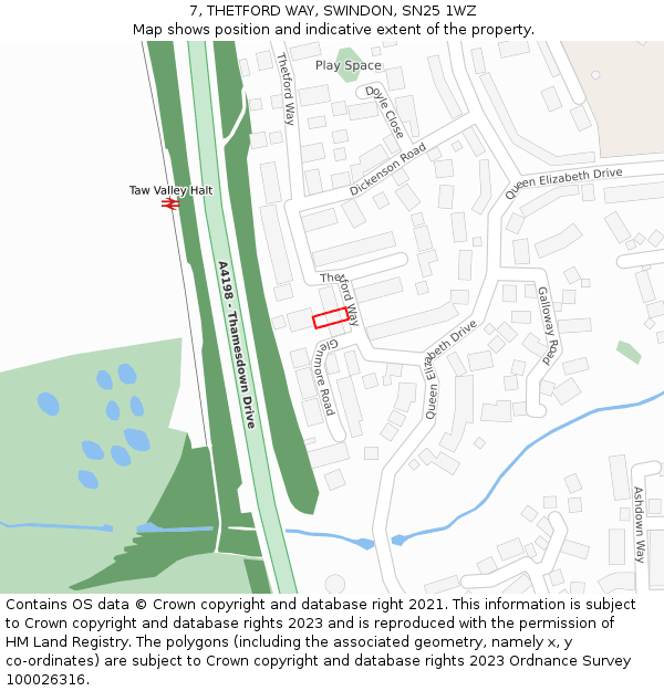 7, THETFORD WAY, SWINDON, SN25 1WZ: Location map and indicative extent of plot