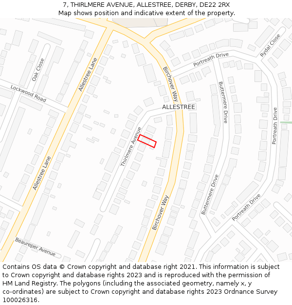 7, THIRLMERE AVENUE, ALLESTREE, DERBY, DE22 2RX: Location map and indicative extent of plot