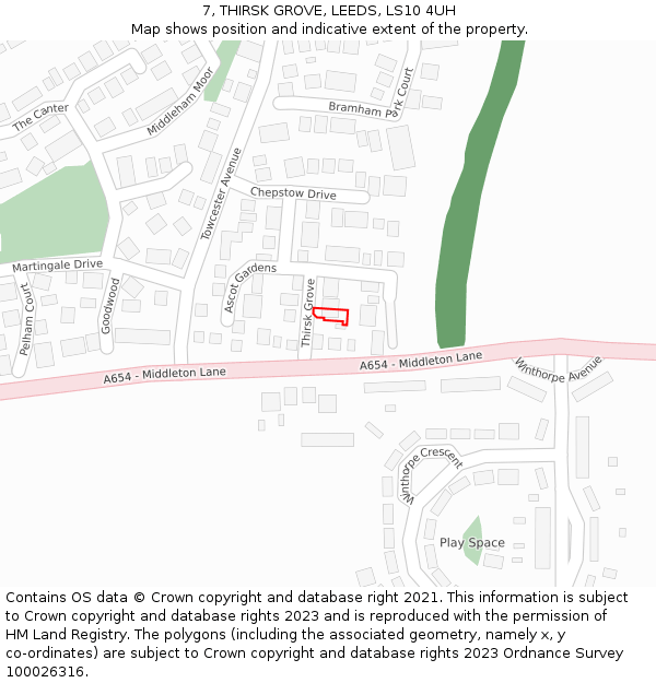 7, THIRSK GROVE, LEEDS, LS10 4UH: Location map and indicative extent of plot