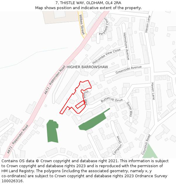 7, THISTLE WAY, OLDHAM, OL4 2RA: Location map and indicative extent of plot