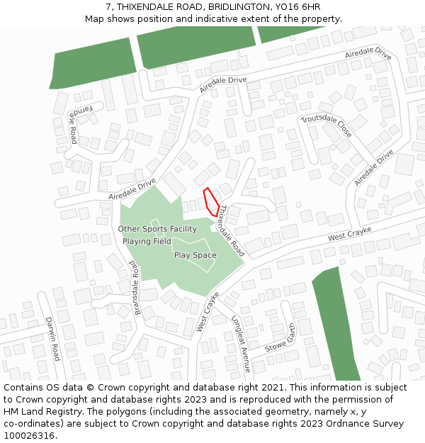 7, THIXENDALE ROAD, BRIDLINGTON, YO16 6HR: Location map and indicative extent of plot