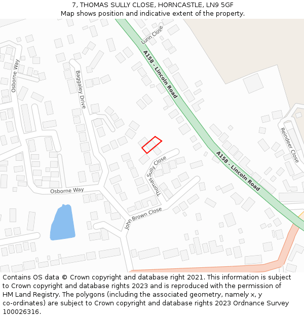 7, THOMAS SULLY CLOSE, HORNCASTLE, LN9 5GF: Location map and indicative extent of plot