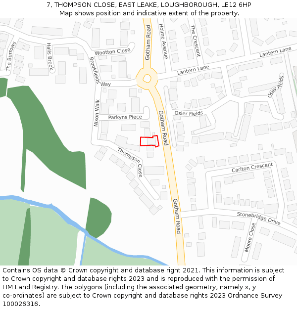 7, THOMPSON CLOSE, EAST LEAKE, LOUGHBOROUGH, LE12 6HP: Location map and indicative extent of plot