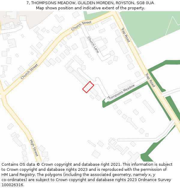 7, THOMPSONS MEADOW, GUILDEN MORDEN, ROYSTON, SG8 0UA: Location map and indicative extent of plot