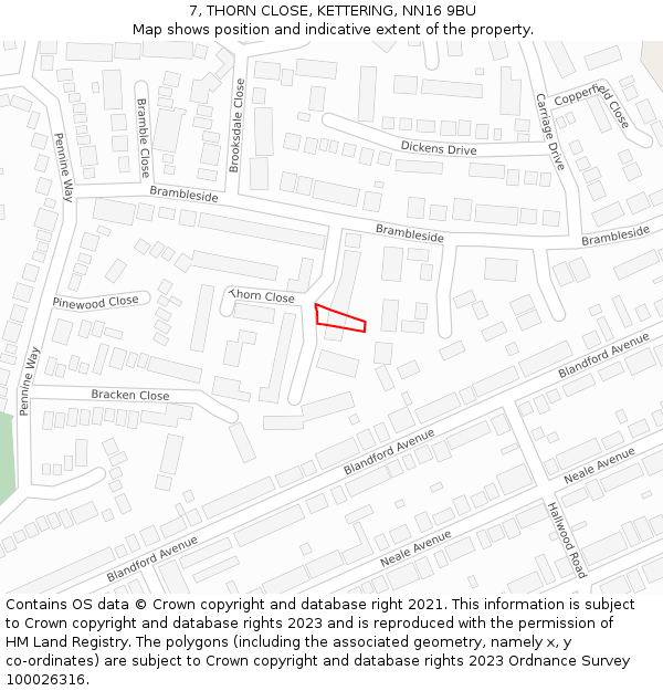 7, THORN CLOSE, KETTERING, NN16 9BU: Location map and indicative extent of plot