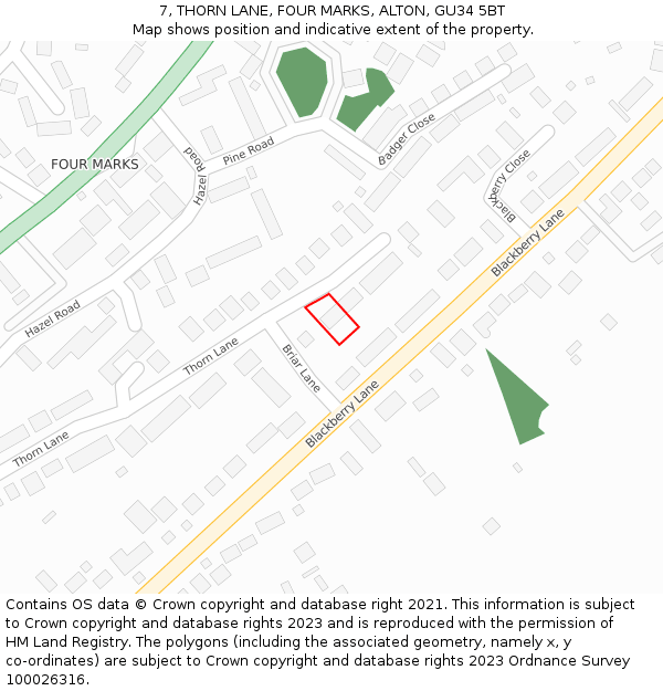 7, THORN LANE, FOUR MARKS, ALTON, GU34 5BT: Location map and indicative extent of plot
