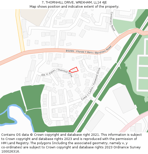 7, THORNHILL DRIVE, WREXHAM, LL14 4JE: Location map and indicative extent of plot
