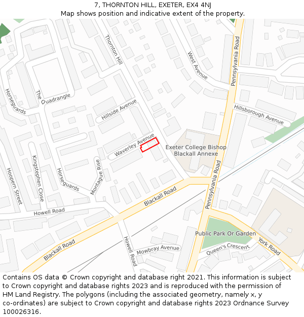 7, THORNTON HILL, EXETER, EX4 4NJ: Location map and indicative extent of plot