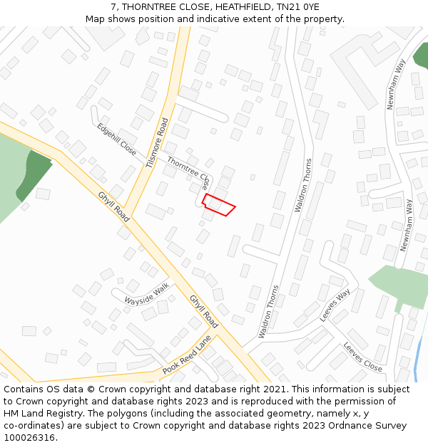 7, THORNTREE CLOSE, HEATHFIELD, TN21 0YE: Location map and indicative extent of plot