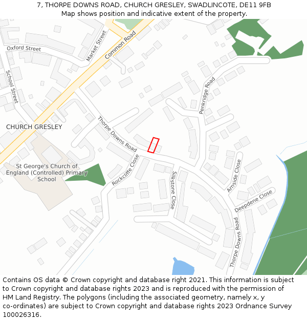 7, THORPE DOWNS ROAD, CHURCH GRESLEY, SWADLINCOTE, DE11 9FB: Location map and indicative extent of plot