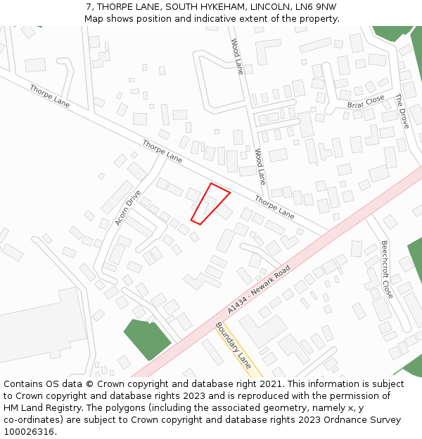 7, THORPE LANE, SOUTH HYKEHAM, LINCOLN, LN6 9NW: Location map and indicative extent of plot