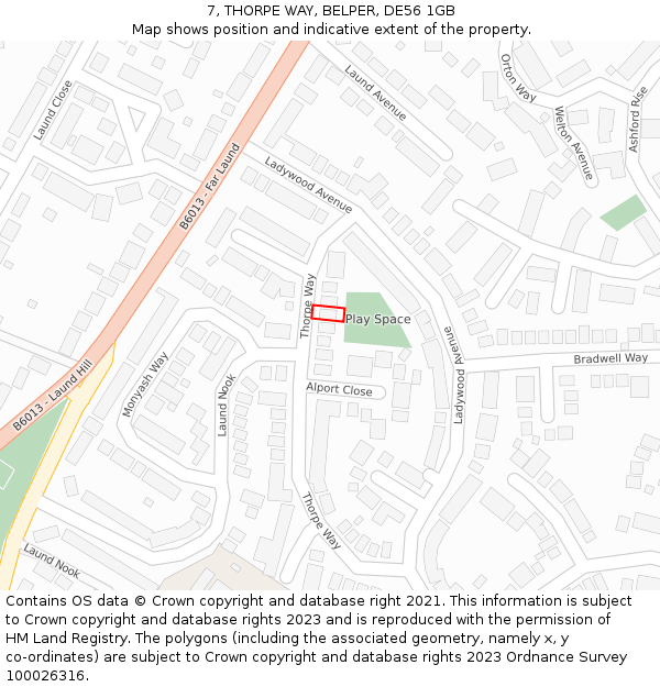 7, THORPE WAY, BELPER, DE56 1GB: Location map and indicative extent of plot