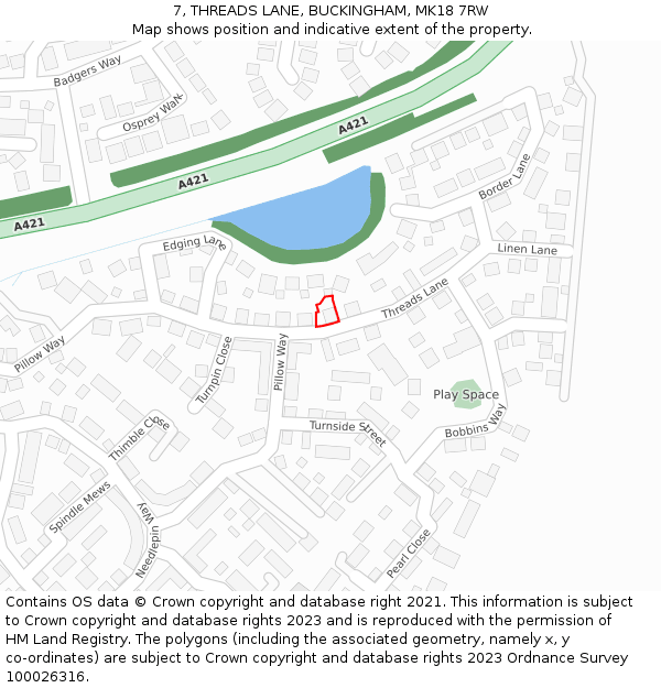 7, THREADS LANE, BUCKINGHAM, MK18 7RW: Location map and indicative extent of plot
