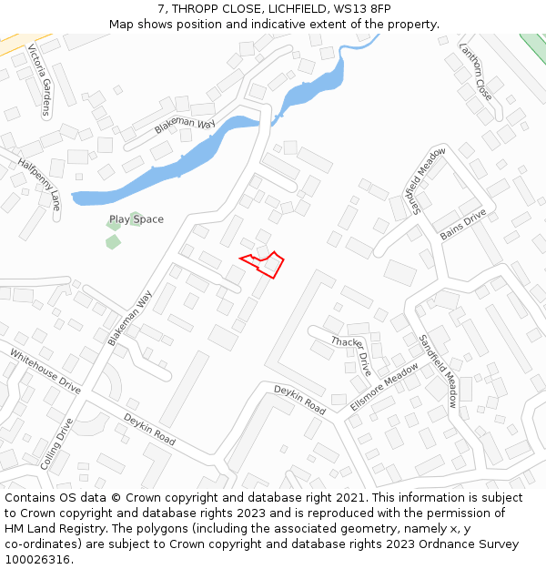 7, THROPP CLOSE, LICHFIELD, WS13 8FP: Location map and indicative extent of plot