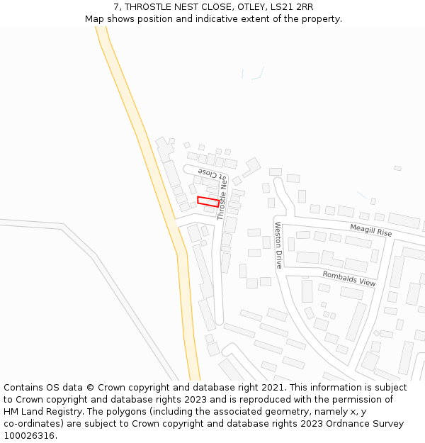 7, THROSTLE NEST CLOSE, OTLEY, LS21 2RR: Location map and indicative extent of plot