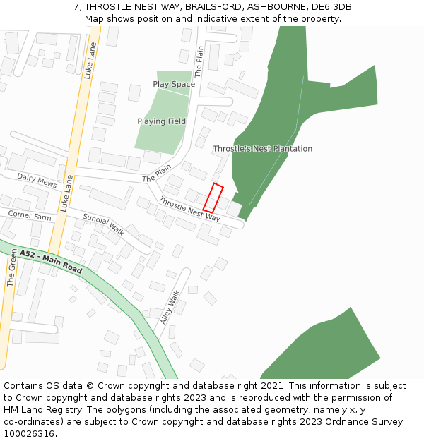 7, THROSTLE NEST WAY, BRAILSFORD, ASHBOURNE, DE6 3DB: Location map and indicative extent of plot