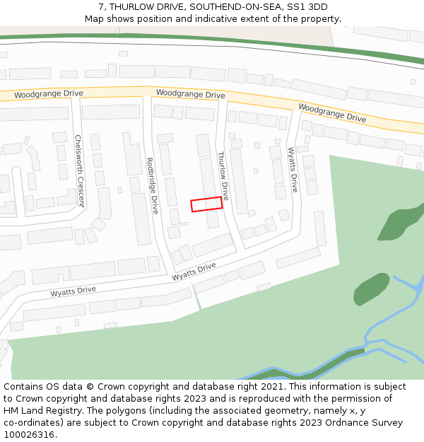 7, THURLOW DRIVE, SOUTHEND-ON-SEA, SS1 3DD: Location map and indicative extent of plot